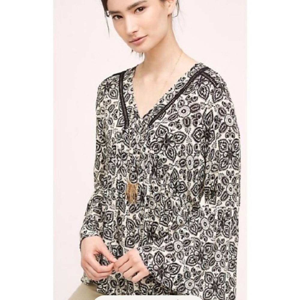 Anthropologie eri + ali black boho blouse xs